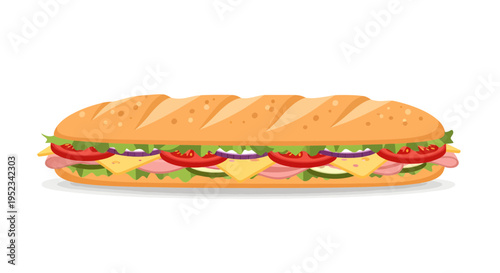 Delicious Long Submarine Sandwich Filled with Fresh Ingredients.