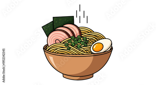 Delicious Ramen Bowl Illustration with Noodles and Toppings 1.