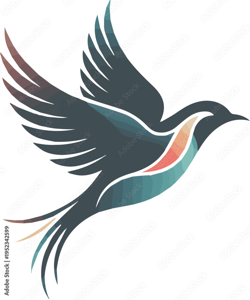 Fototapeta premium Blue and red stylized bird wings in flight blue feathers red feathers stylized wings