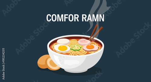 Delicious Ramen Noodle Soup with Egg and Slices.