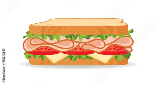 Delicious Turkey and Cheese Sandwich with Fresh Lettuce and Tomato.