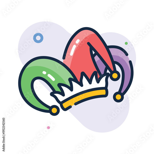 Modern outline icon showing colorful jester hat prank costume