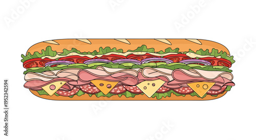 Deliciously Layered Sub Sandwich Illustration.
