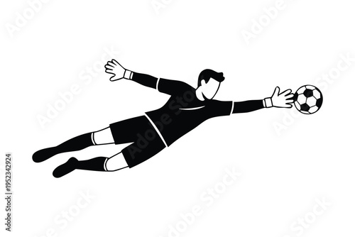 Football Goalkeeper Making Save Vector Illustration - Minimalist Black and White Line Drawing