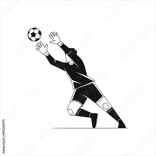 Cartoon Soccer Goalkeeper Vector – Goalie Jumping Catch Action Silhouette Illustration