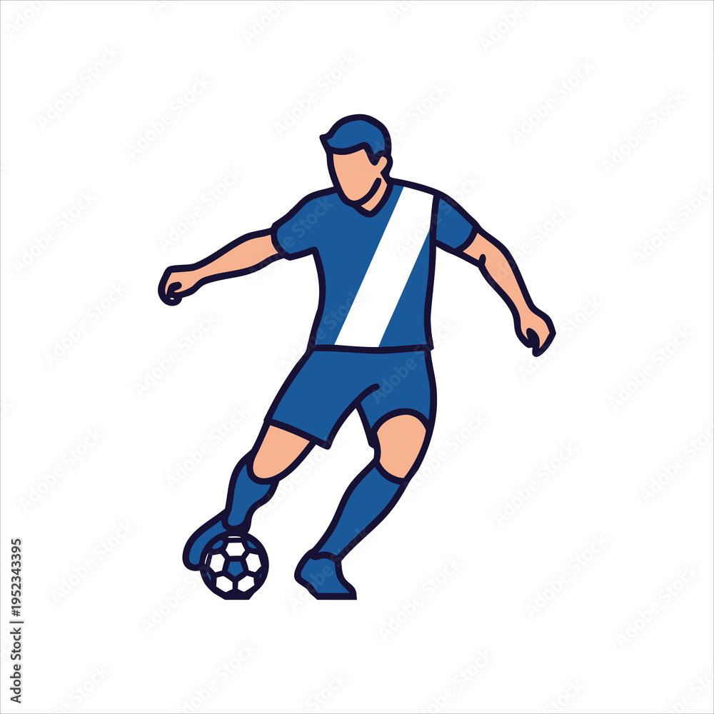 Fototapeta premium Cartoon Soccer Athlete Kicking Vector – Football Player Dynamic Run Blue Uniform Ball Kick