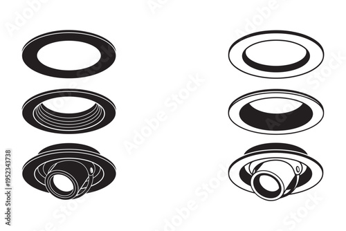Set of various recessed lighting fixtures and spotlights vector illustration on transparent background