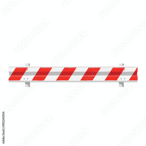 Metal barrier with red and white diagonal stripes, mounted on posts