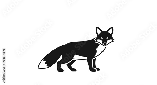 Black and white cartoon fox standing.