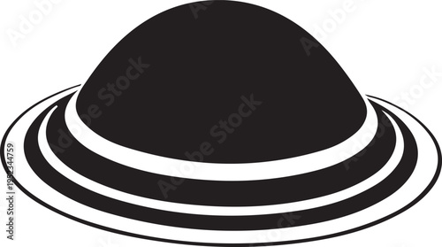 Abstract solid black fill clean silhouette vector design on transparent background, representing a flying saucer or UFO shape