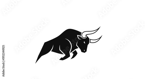 Black bull with white outline charging.