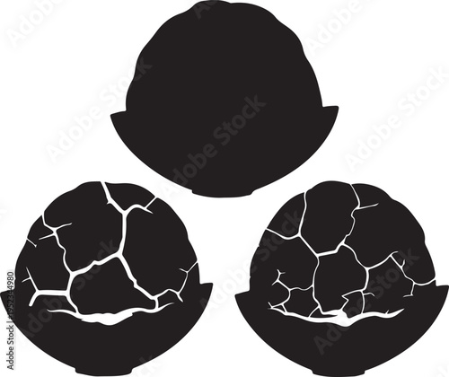 Abstract black fill silhouette vector design illustrating an object's transformation, cracking open to reveal new potential and signifying change, growth, and emergence