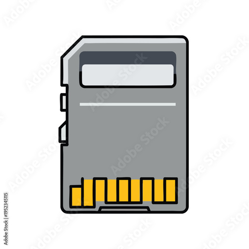 Gray memory card with gold connectors and etched lines on a white background