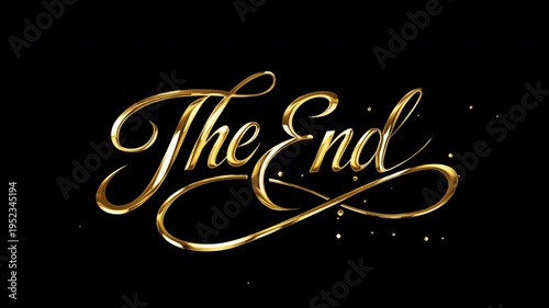 The End Text Animation in gold color with alpha matte