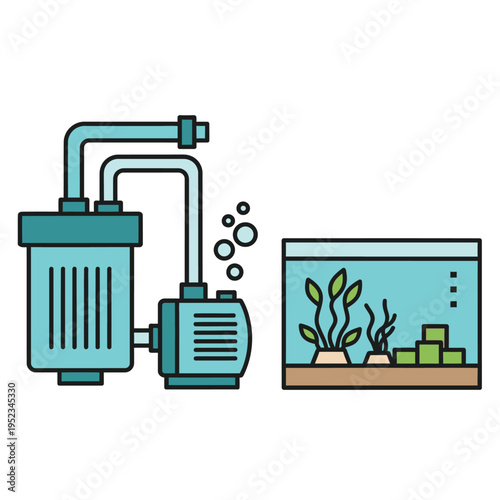 Aquarium Filter System and Tank Illustration.