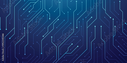 Abstract tech background featuring circuit patterns and blue chip design. Digital board texture with electronic lines for futuristic data concepts. Digital technology