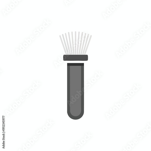 A minimalist illustration of a grey test tube with a white fan-shaped brush
