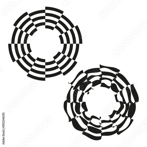Abstract circle Vector. Geometric round segments. Rotation motion symbol. Monochrome graphic shape.
