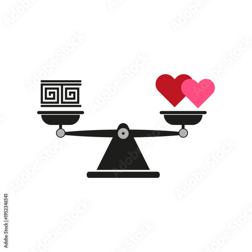 Balance scale icon. Love heart concept. Money measurement idea. Vector comparison sign.