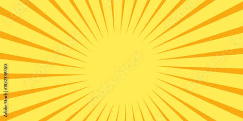 Orange sun ray background. Shine summer sunburst in retro design. Template for poster or banner.