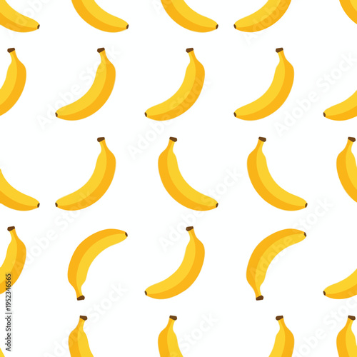 Repeating pattern of bright yellow bananas on a white background