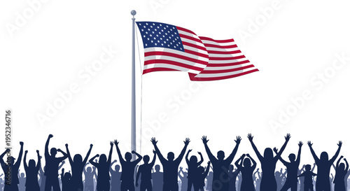 Vector illustration of people cheering under American flag