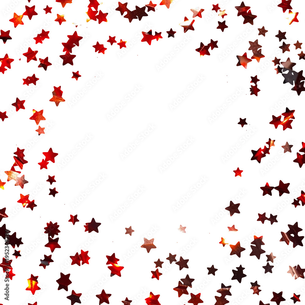 Obraz premium Scattered red star confetti isolated on transparent background for festive design