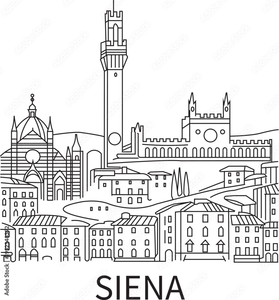 Fototapeta premium Siena City Line Draw Simple Minimalist