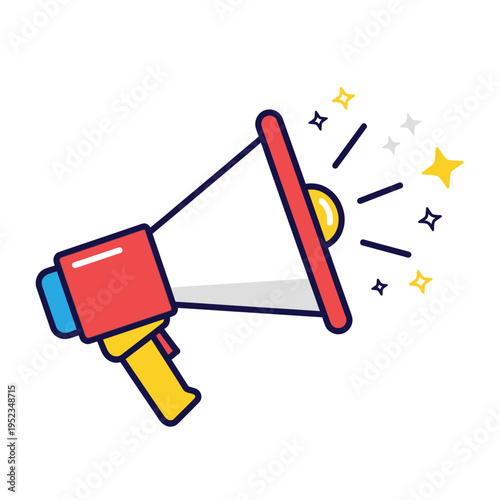 Colorful Megaphone Icon with Sparkles and Stars.