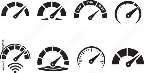 speedometer gauge meter icon set speed control pack, dashboard speed indicators collection minimal set, speed meter icons automotive gauge symbol set