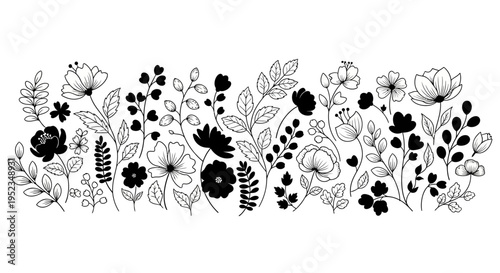 Black and white floral illustration border.