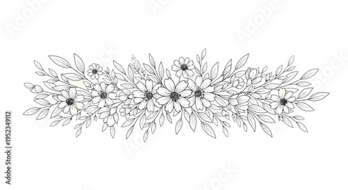 Black and white floral line drawing 11.