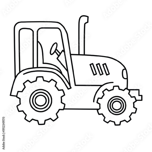 Tractor Line Art Drawing - Minimalist Farm Vehicle Vector Illustration for Coloring and Design