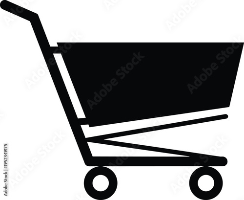 Black shopping cart icon vector silhouette isolated on white background for e-commerce website retail business marketing online store grocery purchase commerce graphic design.