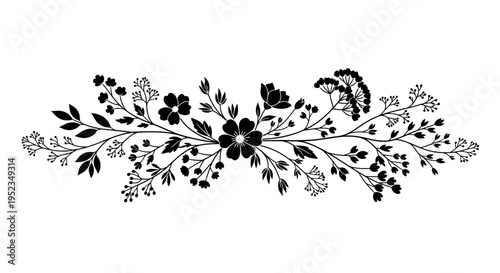 Black floral design with leaves and flowers 2.