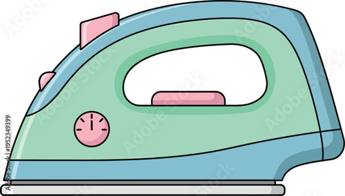 Charming household vector featuring a simple iron in a cute pastel cartoon icon style designed as an isolated laundry and clothing care organization asset