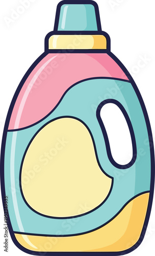 Soft pastel vector icon of a fabric softener bottle in a cute clean cartoon household style prepared as an isolated laundry organization supply