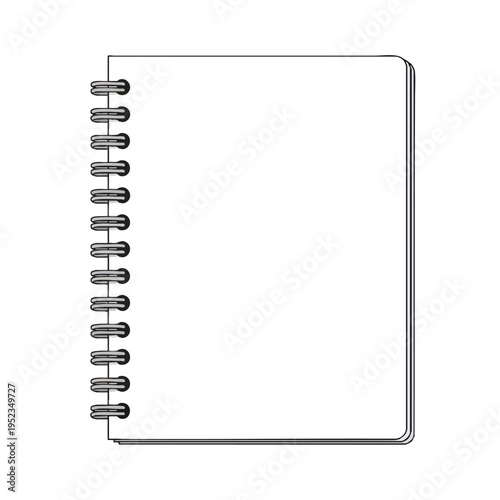 A plain white notebook with a silver spiral binding on a white background