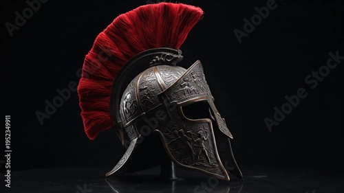 Ancient Spartan Helmet on Black Background.