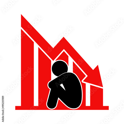 Economic downturn icon, depressed people with business downturn graph, Element for design isolated on white background, for web and app. Flat vector illustration