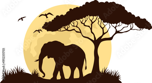 Save The Elephant Day Silhouette Illustration for Elephant Conservation, World Elephant Day Campaign. Vector Isolated