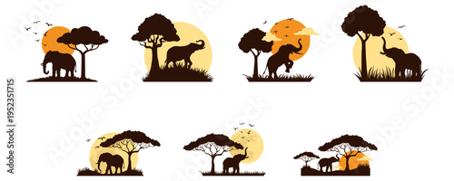 Save The Elephant Day Silhouette Illustration for Elephant Conservation, World Elephant Day Campaign. Vector Isolated