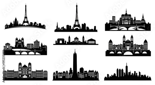 City Skylines Silhouettes Collection: Iconic Landmarks and Urban Landscapes