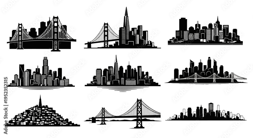 Obraz premium Cityscape Silhouettes Collection: Bridges and Skylines