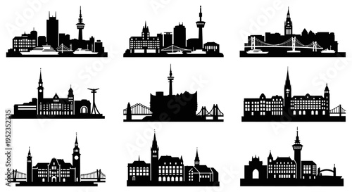 Cityscape Silhouettes Collection: Diverse Architectural Styles and Landmarks