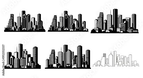 Cityscape Silhouette Collection: Modern Skyscrapers and Urban Skylines