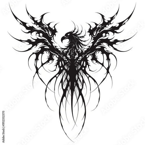 Mythical Phoenix: A striking black phoenix, wings spread wide, stands as a powerful symbol of rebirth, resilience, and transformation. 