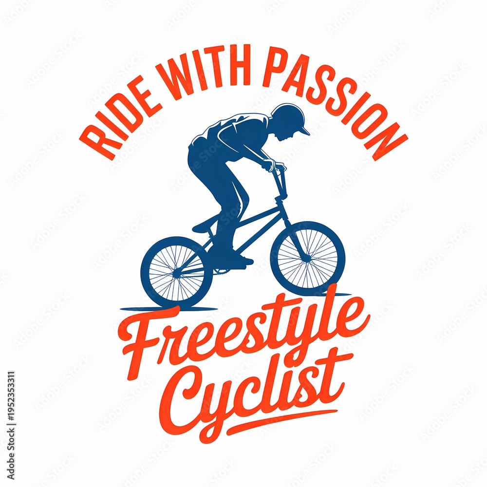 Obraz premium Freestyle BMX Cyclist Silhouette Performing Stunt with Ride With Passion Typography Design