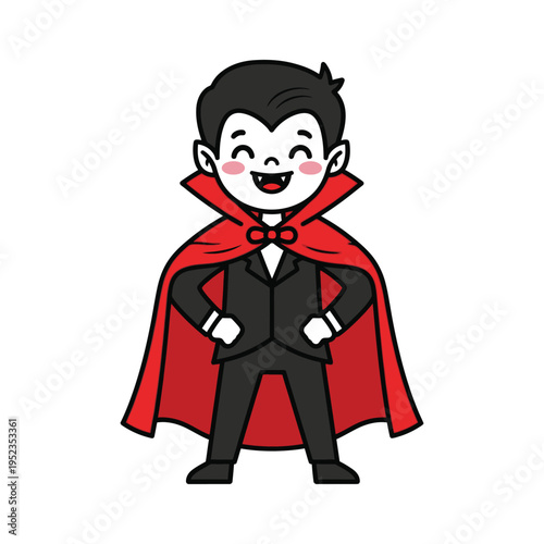 Cute Cartoon Vampire Character Wearing a Suit and Cape.