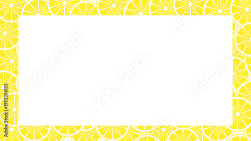 Fresh lemon slice summer frame template background with bright citrus pattern, vibrant yellow tones, refreshing aesthetic, clean copy space, minimal design, juicy texture, natural fruit theme